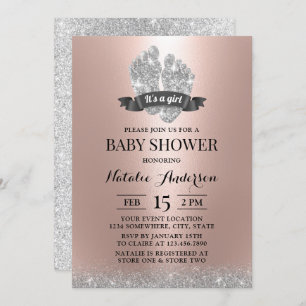 Invitation Pieds bébé Rose moderne Gold Baby shower fille