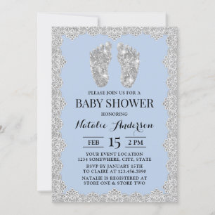 Invitation Pieds d'argent lacés rustiques Baby shower bleu cl