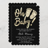 Invitation Pieds Dorés Bébé Fille garçon Douche Noir Blanc (Devant / Derrière)