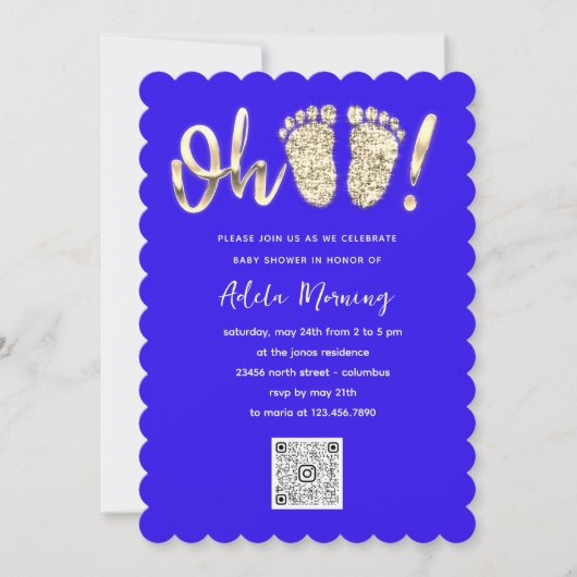 Invitation Pieds Parties scintillant or Baby Girl QR CODE Roy (Devant)