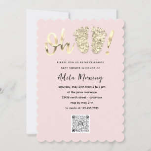 Invitation Pieds Parties scintillant or bébé fille garçon QR