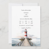 Invitation Pier phare Paysage océanique Mariage nautique (Devant)