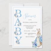 Invitation Pierre bleu lapin avec Baby shower de fleurs (Devant)