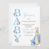 Invitation Pierre bleu lapin avec Baby shower de fleurs (Devant / Derrière)