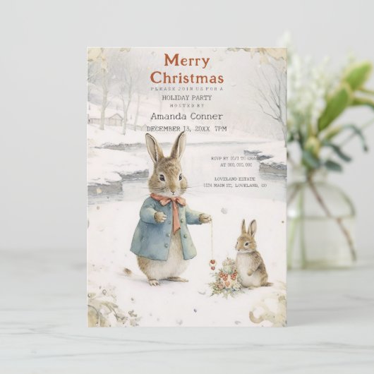 Invitation Pierre classique lapin de Noël (Debout devant)