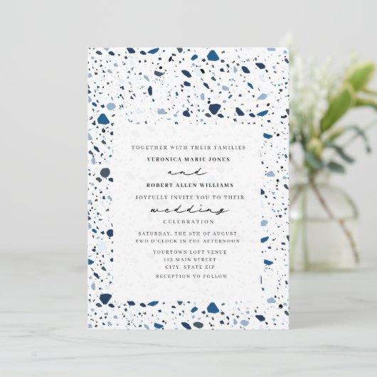 Invitation Pierre de Cobalt Terrazzo Mariage moderne (Debout devant)