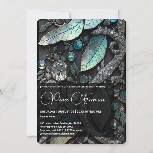 Invitation Pierre de cristal Iridescente, Platine, Argent, tu (Devant)