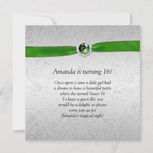 Invitation Pierre de ruban vert émeraude douce 16 (Devant)