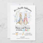 Invitation Pierre et Flopsy Lapin frères et soeurs Anniversai (Devant)