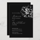 Invitation Pierre florale moderne Mariage noir et blanc (Devant / Derrière)