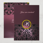 Invitation pierre gemme damas monogramme améthyste violet fon (Devant / Derrière)