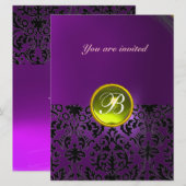 Invitation PIERRE GEMME DAMASK MONOGRAMME jaune violet (Devant / Derrière)