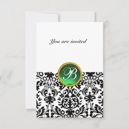 Invitation PIERRE GEMME DAMASK MONOGRAMME vert jade blanc rsv (Devant)