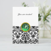 Invitation PIERRE GEMME DAMASK MONOGRAMME vert jade blanc rsv (Debout devant)