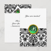 Invitation PIERRE GEMME DAMASK MONOGRAMME vert jade blanc rsv (Devant / Derrière)