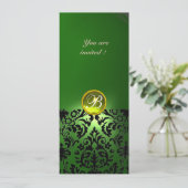Invitation PIERRE GEMME DAMASK MONOGRAMME vert jaune (Debout devant)