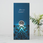 Invitation PIERRE GEMME MONOGRAMME DAMASK  blanc bleu, sarcel (Debout devant)