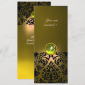 Invitation PIERRE GEMME MONOGRAMME DAMASK  jaune (Devant / Derrière)