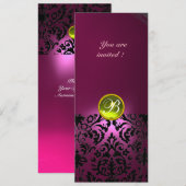Invitation PIERRE GEMME MONOGRAMME DAMASK  jaune rose (Devant / Derrière)