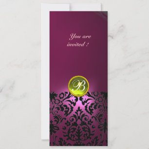 Invitation PIERRE GEMME MONOGRAMME DAMASK jaune rose