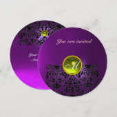 Invitation PIERRE GEMME MONOGRAMME DAMASK  jaune violet (Devant / Derrière)