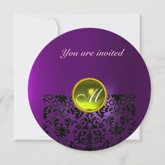 Invitation PIERRE GEMME MONOGRAMME DAMASK  jaune violet (Devant)