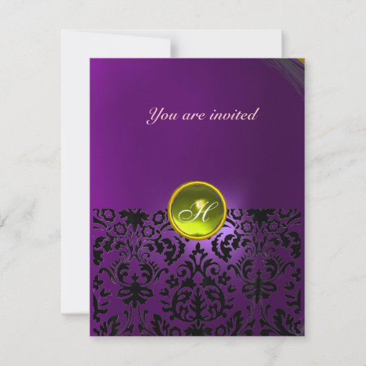 Invitation PIERRE GEMME MONOGRAMME DAMASK jaune violet (Devant)