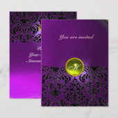 Invitation PIERRE GEMME MONOGRAMME DAMASK jaune violet (Devant / Derrière)