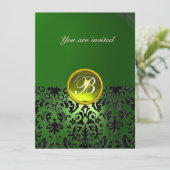 Invitation PIERRE GEMME MONOGRAMME DAMASK vert jaune (Debout devant)