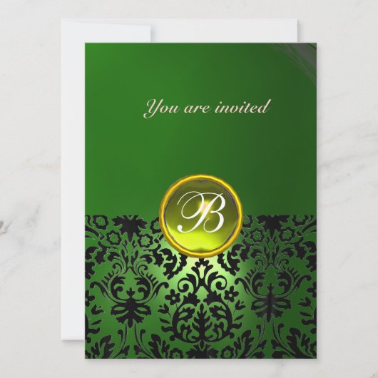 Invitation PIERRE GEMME MONOGRAMME DAMASK vert jaune (Devant)