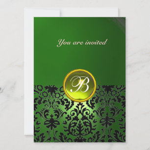 Invitation PIERRE GEMME MONOGRAMME DAMASK vert jaune