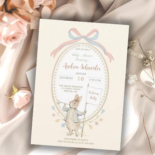 Invitation Pierre le Baby shower du jardin de rubans Rabbit