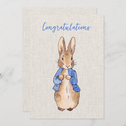 Invitation Pierre le lapin avec lin beige arrière - plan (Devant / Derrière)