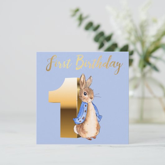 Invitation Pierre le lapin avec l'or Premier Anniversaire Tex (Debout devant)