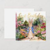 Invitation Pierre le lapin dans son jardin 1er anniversaire (Devant / Derrière)