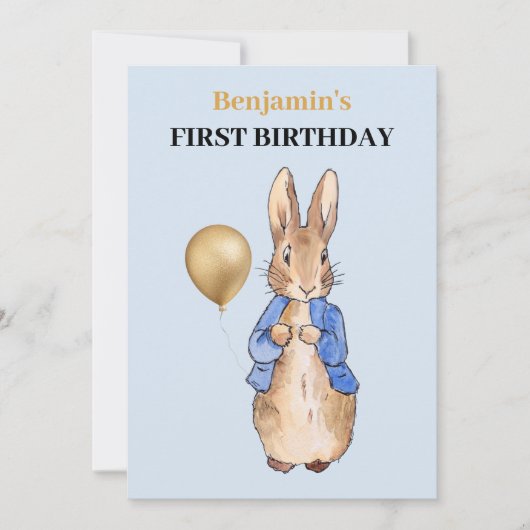 Invitation Pierre le lapin Premier anniversaire (Devant)