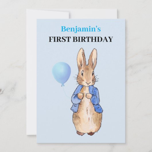 Invitation Pierre le lapin Premier anniversaire (Devant)