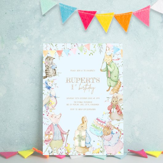 Invitation Pierre le lapin Premier anniversaire bleu