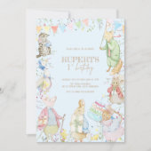 Invitation Pierre le lapin Premier anniversaire bleu (Devant)