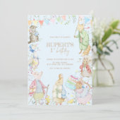 Invitation Pierre le lapin Premier anniversaire bleu (Debout devant)