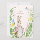 Invitation Pierre le lapin Printemps fleurit Baby shower rose (Dos)