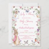 Invitation Pierre le lapin rose Floral Baby shower fille (Devant)