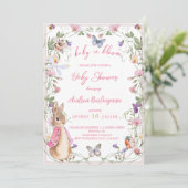 Invitation Pierre le lapin rose Floral Baby shower fille (Debout devant)