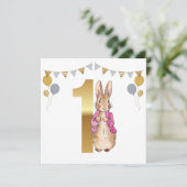 Invitation Pierre le lapin rose Veste premier anniversaire (Debout devant)