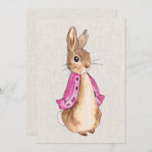 Invitation Pierre le lapin rose veste texture de lin beige (Devant / Derrière)