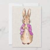 Invitation Pierre le lapin rose veste texture de lin beige (Devant)