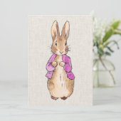 Invitation Pierre le lapin rose veste texture de lin beige (Debout devant)