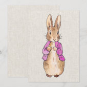Invitation Pierre le lapin rose veste texture de lin beige (Devant / Derrière)