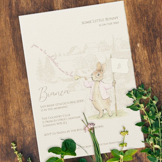 Invitation Pierre le lapin Un Baby shower lapin rose