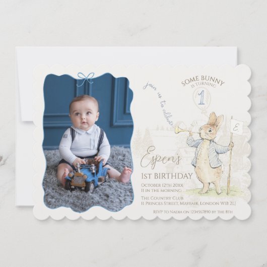 Invitation Pierre le lapin Un lapin 1er anniversaire Photo (Devant)